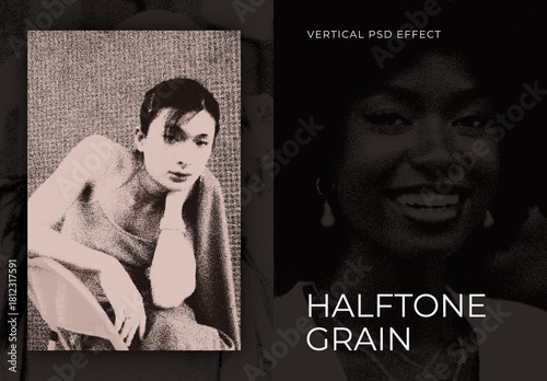 Halftone Grain Vertical Image Effect Mockup