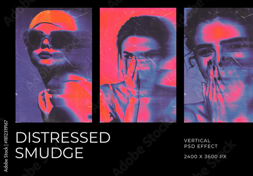 Grunge Smudge Vertical Image Effect Mockup