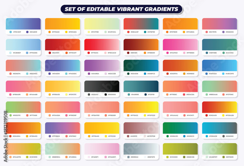 Set of editable vibrant gradient color palette swatches for design