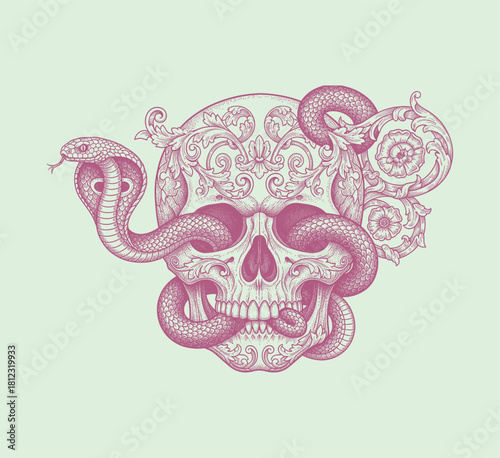 Vintage Baroque Skull Ornament Engraving