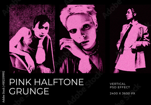 Pink Halftone Vertical Image Effect Mockup