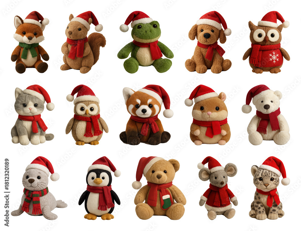 Fototapeta premium PNG Festive plush toys collection, element set on transparent background