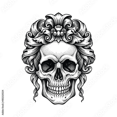 Vintage Baroque Skull Ornament Engraving