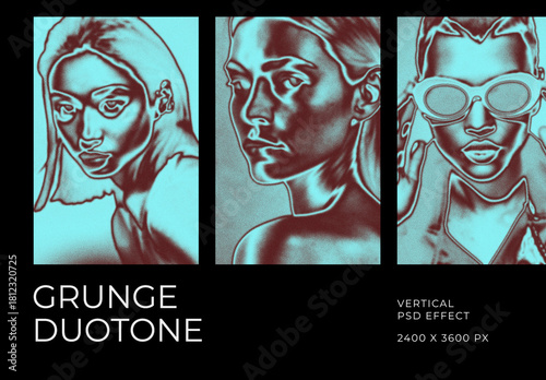 Grunge Duotone Vertical Image Effect Mockup