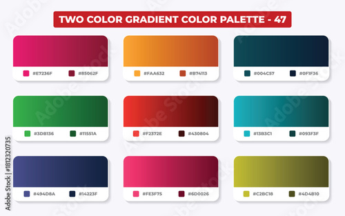 Two color gradient color palette number 47 with nine different color combinations