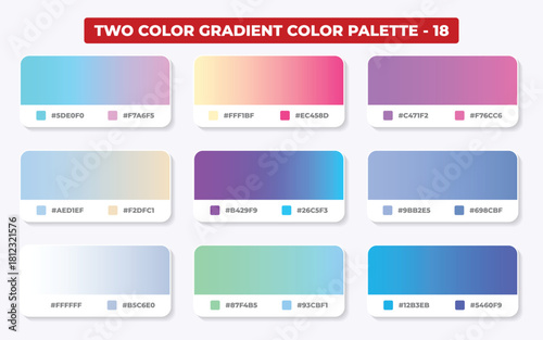 Collection of nine two color gradient color palette swatches for design