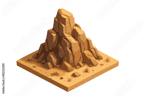 Isometric desert rock formation isolated on white background for game environment asset