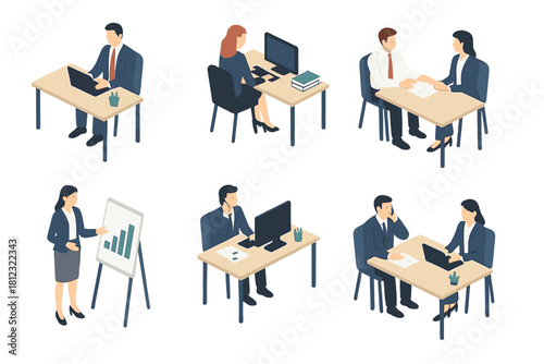 Diverse business professionals working in performing tasks and corporate interactions