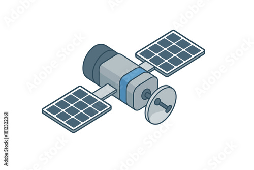 Modern orbital satellite with solar arrays and antenna