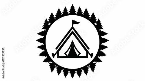 Black vector illustration art icon symbol sign of a camping tent