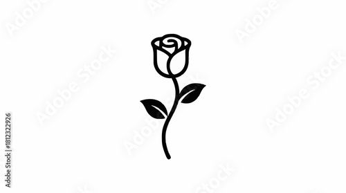 Abstract vector illustration of a beautiful single red rose flower with a leaf and stem, perfect for Valentine's romance and floral background designs