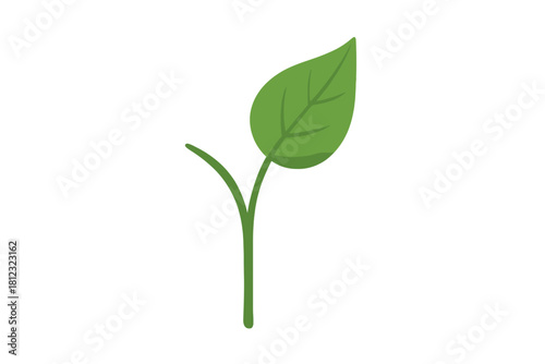 Minimalist design of a young green sprout with a single leaf emerging, symbolizing growth and new life