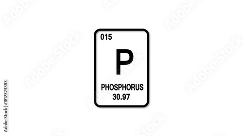 phosphorus p Element 15 of the Periodic Table. Design shows name, atomic weight and element number. white background.
