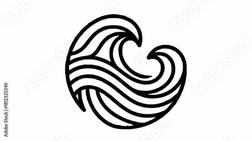 Black and white logo featuring a stylized wave design