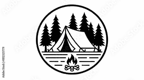 Illustration of a camping tent with a campfire, representing a peaceful camping experience in nature