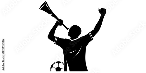 Football Fan with Vuvuzela Silhouette Vector Icon 2025
