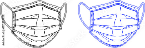 A detailed line drawing of a surgical face mask, essential for protection and safety in medical and everyday settings isolated on