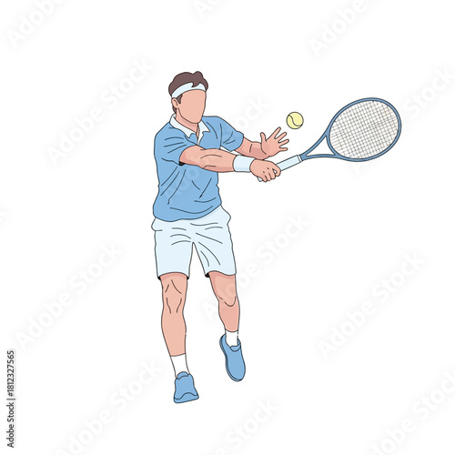 Male tennis player in action hitting a forehand shot on the court.