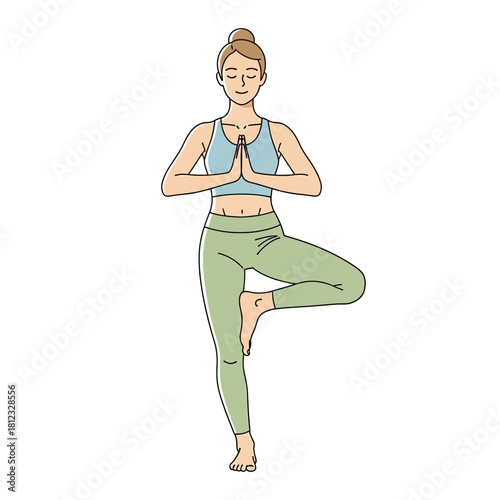 Woman in Tree Pose: A Serene Yoga Illustration.