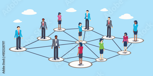 Diverse group of people connected in a network