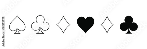 Playing card suits isolated on white background spades, clubs, diamonds, and hearts