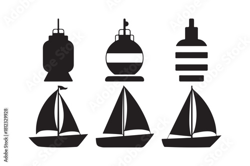 Nautical icons featuring sailboats and buoys