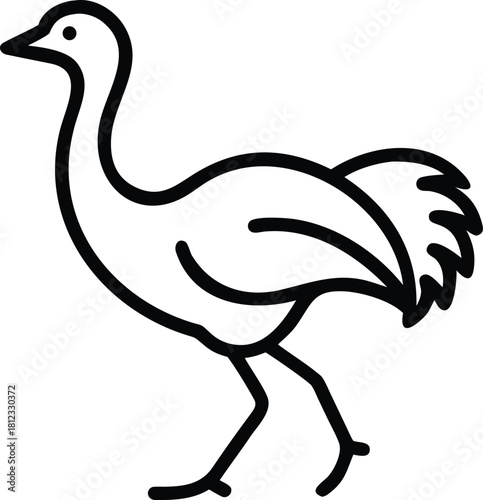 Rhea bird vector outline icon running on white background