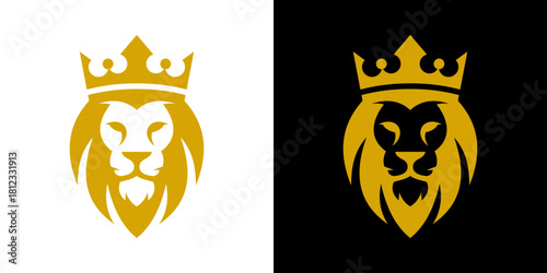 king lion logo. premium king animal head badge vector illustration.