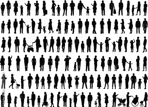 Extremely Diverse Vector Silhouette Collection of People, Families, and Crowds Standing, Walking, and Interacting for Urban and Social Design