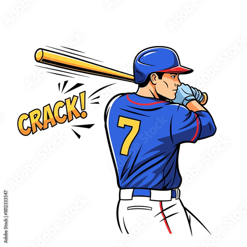 Baseball player hitting ball with bat during game.