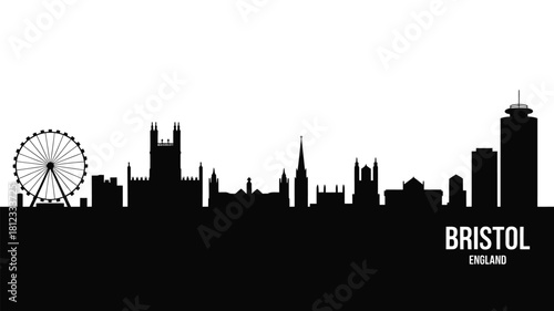 Black silhouette of bristol city skyline with ferris wheel