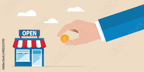 Hand offers coin to open store