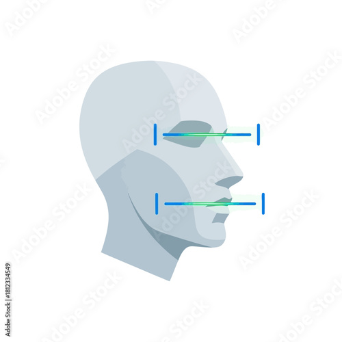 Facial recognition scan of a person's face in profile.