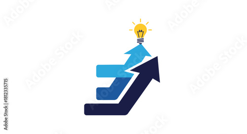 Modern business growth concept with upward trending arrows and lightbulb, symbolizing innovation, ideas, and strategic planning for success