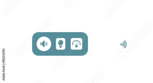 Sleek IoT dashboard icons for smart homes and automation systems, sound control, smart lighting, and performance monitoring in a modern, clean design