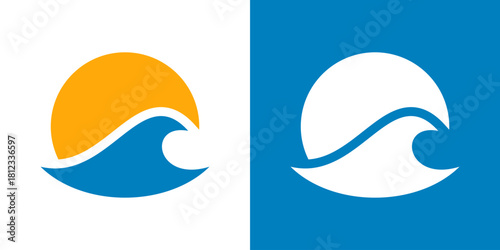 sun wave logo. beach logo in simple sun and ocean shape