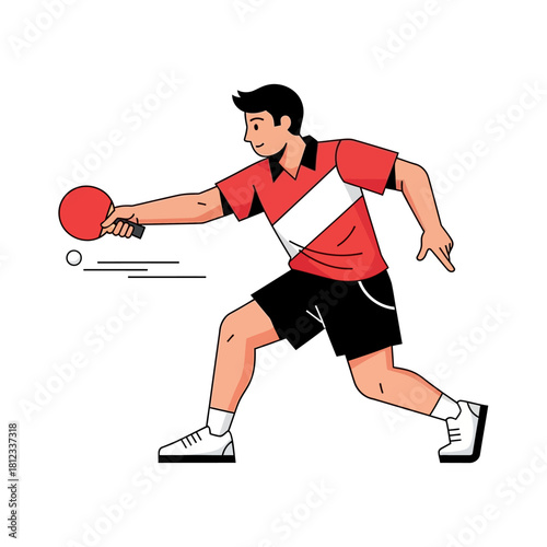 Male athlete playing table tennis with intense focus and agility.