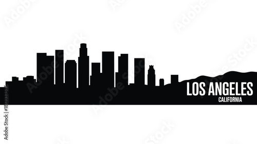 Los angeles skyline silhouette with mountains in the background
