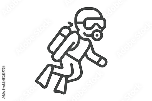 Scuba diver wearing a diving mask and oxygen tank swimming underwater during a recreational trip