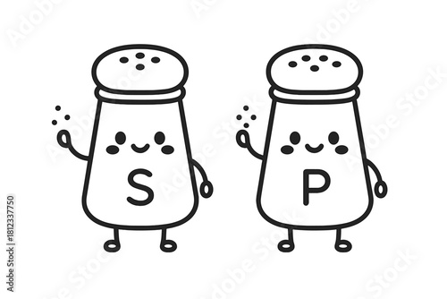 Cute kawaii style salt and pepper shakers smiling kitchen seasoning characters