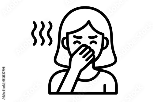 Woman covering nose and mouth reacting to strong unpleasant odor, bad smell, or environmental pollution