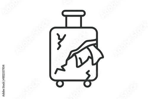 Damaged rolling suitcase with cracks and torn material symbolizing baggage claim