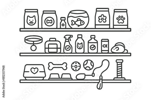 Assortment of essential pet care products and supplies displayed on store shelves