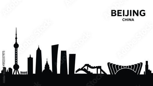 Beijing skyline silhouette of famous landmarks and modern architecture