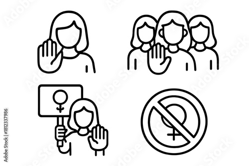 Women protesting and making stop gestures for gender equality, female prohibition concept