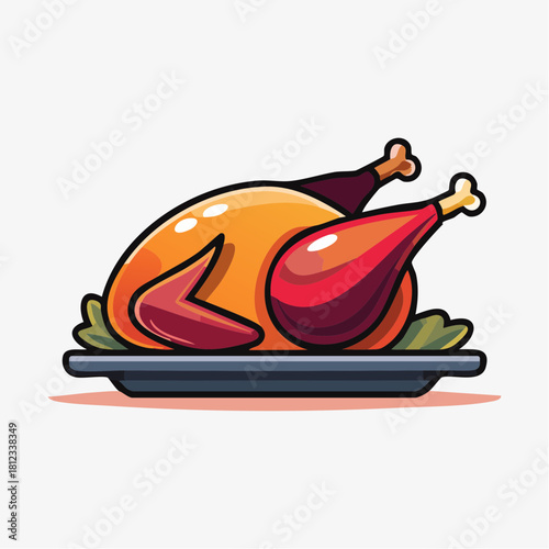 A delicious golden brown roasted turkey or chicken served on a platter, a simple vector icon for a festive holiday feast