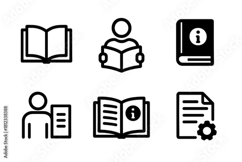 Collection of simple outline symbols for knowledge, education, documentation, and user support