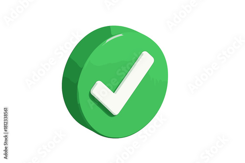 Bright green circular button with a prominent white checkmark symbol for confirmation and acceptance