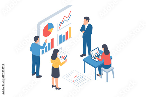 Corporate business team analyzing financial data and charts in a meeting