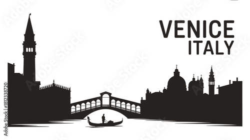 Venice italy skyline silhouette with gondola and bridge